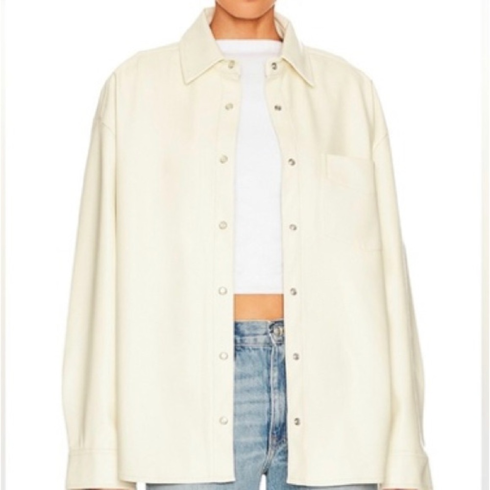 New WeWoreWhat Revolve Cream Faux Leather Leather Overshirt Jacket Button Down